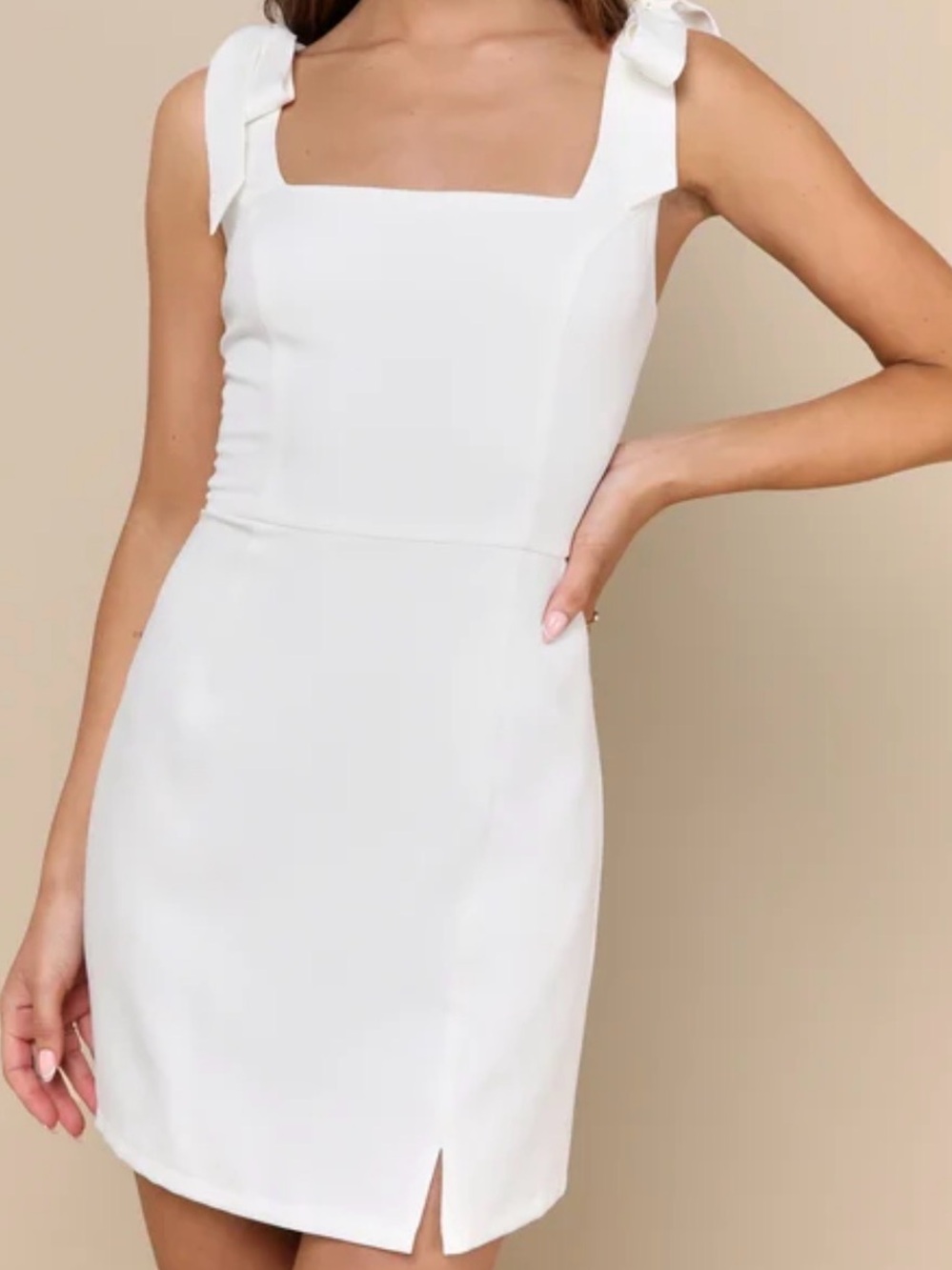 Lulu’s satin feel White Square-Neck Dress with Tie Straps XS NWT
